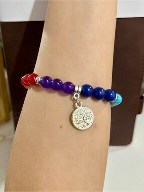 NEW Multicolor Beaded Seven Chakra Tree of Life Charm Bracelet - Women Jewelry